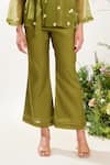 Buy_Meadow_Green Jacket Silk Cotton Organza Embroidery Daisy Glory Cuban Collar Pant Set _Online_at_Aza_Fashions