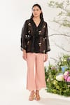 Buy_Meadow_Black Jacket Silk Cotton Organza Embroidery Wildbloom Cuban Era Pant Set _at_Aza_Fashions