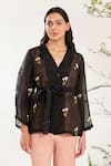 Buy_Meadow_Black Jacket Silk Cotton Organza Embroidery Wildbloom Era With Inner Top _at_Aza_Fashions