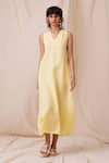 Buy_The Summer House_Yellow 100% Linen Solid U Neck Blake Midi Dress _at_Aza_Fashions