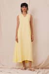 Buy_The Summer House_Yellow 100% Linen Solid U Neck Blake Midi Dress _Online_at_Aza_Fashions