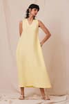 The Summer House_Yellow 100% Linen Solid U Neck Blake Midi Dress _at_Aza_Fashions