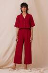 Buy_The Summer House_Red Linen Collared Clyde Solid Shirt And Trouser Co-ord Set_at_Aza_Fashions