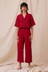 Buy_The Summer House_Red Linen Collared Clyde Solid Shirt And Trouser Co-ord Set_Online_at_Aza_Fashions