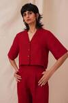 Buy_The Summer House_Red Linen Collared Clyde Solid Shirt And Trouser Co-ord Set