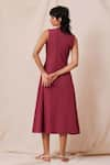 Shop_The Summer House_Maroon Organic Cotton Dobby Solid U Neck Emy Flared Dress _at_Aza_Fashions