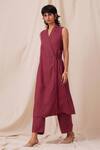 Buy_The Summer House_Maroon Linen Flori Solid Trouser_at_Aza_Fashions