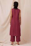 Shop_The Summer House_Maroon Linen Flori Solid Trouser_at_Aza_Fashions