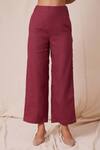 Buy_The Summer House_Maroon Linen Flori Solid Trouser_Online_at_Aza_Fashions