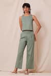 Buy_The Summer House_Green Cotton Twill Solid Round Kifli Top And Pant Co-ord Set _at_Aza_Fashions