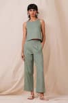 The Summer House_Green Cotton Twill Solid Round Kifli Top And Pant Co-ord Set _Online_at_Aza_Fashions