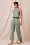 Buy_The Summer House_Green Cotton Twill Solid Round Kifli Top And Pant Co-ord Set _Online_at_Aza_Fashions