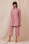 Buy_The Summer House_Pink Cotton Solid Round Natsu Tunic And Pant Co-ord Set _at_Aza_Fashions