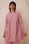 Shop_The Summer House_Pink Cotton Solid Round Natsu Tunic And Pant Co-ord Set _Online_at_Aza_Fashions