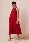 Buy_The Summer House_Red 100% Linen Solid Round Pippa Midi Dress _Online_at_Aza_Fashions