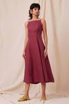 Buy_The Summer House_Maroon 100% Linen Solid Square Neck Suzie Flared Dress _Online_at_Aza_Fashions