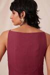 Shop_The Summer House_Maroon 100% Linen Solid Square Neck Suzie Flared Dress 