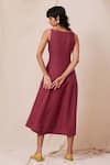 Shop_The Summer House_Maroon 100% Linen Solid Square Neck Suzie Flared Dress _at_Aza_Fashions