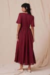 Shop_The Summer House_Maroon Organic Cotton Voile Solid V Neck Wonda Flared Dress _at_Aza_Fashions