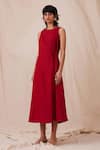 Buy_The Summer House_Red 100% Linen Solid Round Yola Dress _Online_at_Aza_Fashions