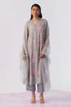 Buy_One Not Two_Grey Viscose, Silk, Modal, Satin Sequins, Beads Embroidered Kurta With Pant _at_Aza_Fashions