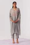 Buy_One Not Two_Grey Viscose, Silk, Modal, Satin Sequins, Beads, A-line Kurta And Pant Set _at_Aza_Fashions