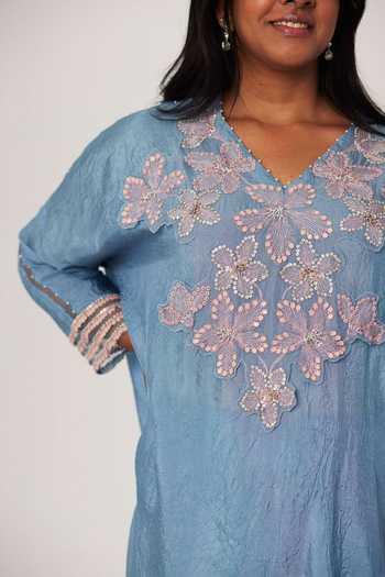 Shop_One Not Two_Blue Viscose, Silk, Modal, Satin Sequins, Beads, Embroidery Kurta And Pant Set _at_Aza_Fashions