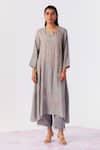 Shop_One Not Two_Grey Viscose, Silk, Modal, Satin Sequins, Embroidered A-line Kurta With Pant _at_Aza_Fashions
