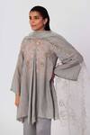 Shop_One Not Two_Grey Viscose, Silk, Modal, Satin Floral Embroidered Tunic With Bell Bottom Pant _at_Aza_Fashions