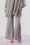 One Not Two_Grey Viscose, Silk, Modal, Satin Floral Embroidered Tunic With Bell Bottom Pant _Online_at_Aza_Fashions