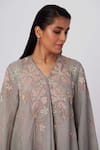 Buy_One Not Two_Grey Viscose, Silk, Modal, Satin Floral Embroidered Tunic With Bell Bottom Pant _Online_at_Aza_Fashions