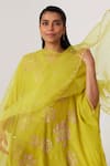 Buy_One Not Two_Yellow Kaftan Viscose Silk Embroidered Sequin V-neck Floral With Pant _Online_at_Aza_Fashions