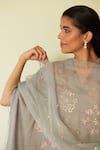 Buy_One Not Two_Grey Kaftan Viscose Silk Embroidered Sequin Floral Asymmetric With Pant _Online_at_Aza_Fashions