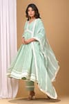 Buy_Gulabik Jaipur_Green Handloom Chanderi Embellishment Floral V-neck Lace Anarkali And Pant Set _Online_at_Aza_Fashions