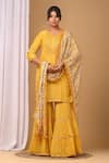 Buy_Gulabik Jaipur_Yellow Handloom Chanderi Embellishment Floral Notched Kurta And Gharara Set _at_Aza_Fashions