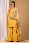 Buy_Gulabik Jaipur_Yellow Handloom Chanderi Embellishment Floral Notched Kurta And Gharara Set _Online_at_Aza_Fashions