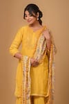 Shop_Gulabik Jaipur_Yellow Handloom Chanderi Embellishment Floral Notched Kurta And Gharara Set _Online_at_Aza_Fashions