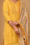 Gulabik Jaipur_Yellow Handloom Chanderi Embellishment Floral Notched Kurta And Gharara Set _at_Aza_Fashions