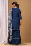 Shop_Gulabik Jaipur_Blue Handloom Chanderi Embellishment Floral Notched Kurta And Gharara Set _at_Aza_Fashions