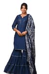 Buy_Gulabik Jaipur_Blue Handloom Chanderi Embellishment Floral Notched Kurta And Gharara Set _Online_at_Aza_Fashions