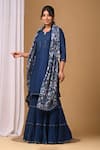 Shop_Gulabik Jaipur_Blue Handloom Chanderi Embellishment Floral Notched Kurta And Gharara Set _Online_at_Aza_Fashions