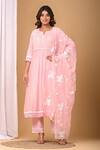 Buy_Gulabik Jaipur_Pink Handloom Chanderi Embroidery Floral Notched Pintuck Pleat Kurta And Pant Set _at_Aza_Fashions