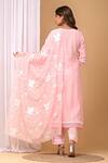 Shop_Gulabik Jaipur_Pink Handloom Chanderi Embroidery Floral Notched Pintuck Pleat Kurta And Pant Set _at_Aza_Fashions