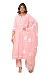 Gulabik Jaipur_Pink Handloom Chanderi Embroidery Floral Notched Pintuck Pleat Kurta And Pant Set _Online_at_Aza_Fashions