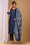 Buy_Gulabik Jaipur_Blue Handloom Chanderi Embellishment Floral Notched Kurta And Pant Set _at_Aza_Fashions