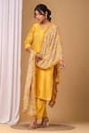 Buy_Gulabik Jaipur_Yellow Handloom Chanderi Embellishment Floral Notched Kurta And Pant Set _at_Aza_Fashions