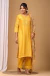 Shop_Gulabik Jaipur_Yellow Handloom Chanderi Embellishment Floral Notched Kurta And Pant Set _Online_at_Aza_Fashions