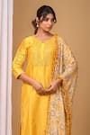 Gulabik Jaipur_Yellow Handloom Chanderi Embellishment Floral Notched Kurta And Pant Set _at_Aza_Fashions