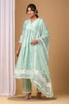 Buy_Gulabik Jaipur_Green Handloom Chanderi Embellishment Lace V-neck Kurta And Pant Set _at_Aza_Fashions