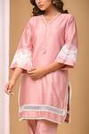 Shop_Gulabik Jaipur_Peach Handloom Chanderi Embellishment Floral Scallop Lace Kurta With Pant 